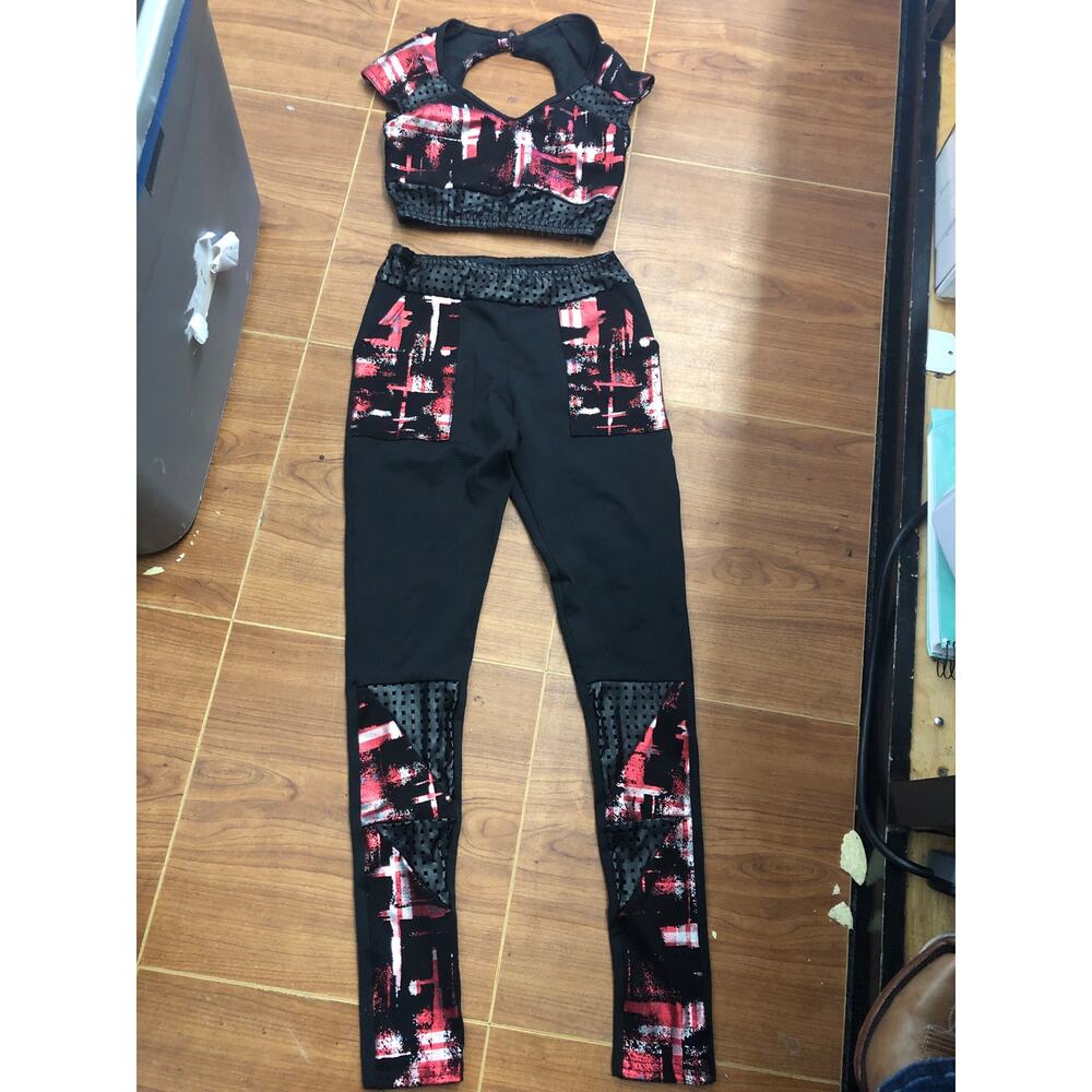 Dance Costume Medium Child Red Reverence Jazz Contemporary Acro Plaid Metallic